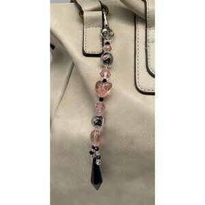 Beaded Purse Charm Suncatcher Pink Black Crystal Prism Roses Heart